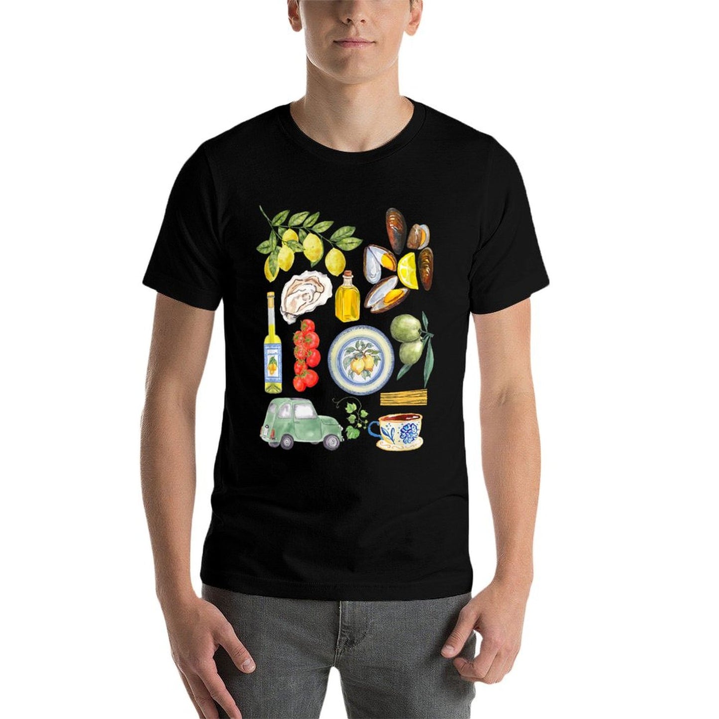 Italian Summer Scrapbook with Limoncello Seafood Coastal Graphic-printed T-Shirt