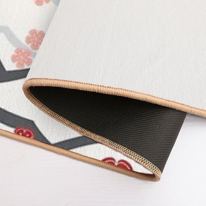 Red Oriental Cherry Blossoms on Ivory And Chinese Wedding Double Happiness  Japanese Sakura © Fatfatin  High-Traffic Bath Mat