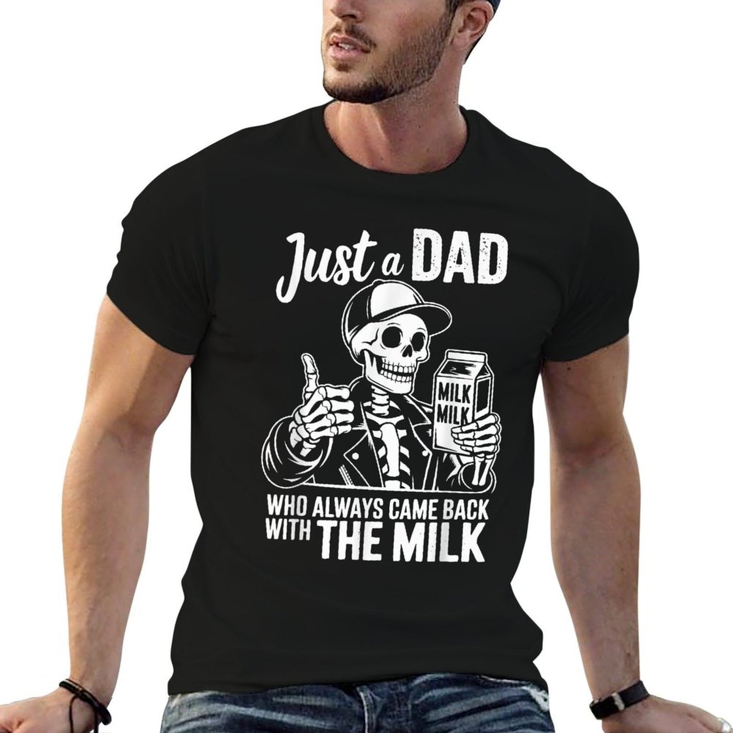 Just A Dad Who Always Came Back With The Milk Funny Fathers  Polyester Blend T-Shirt