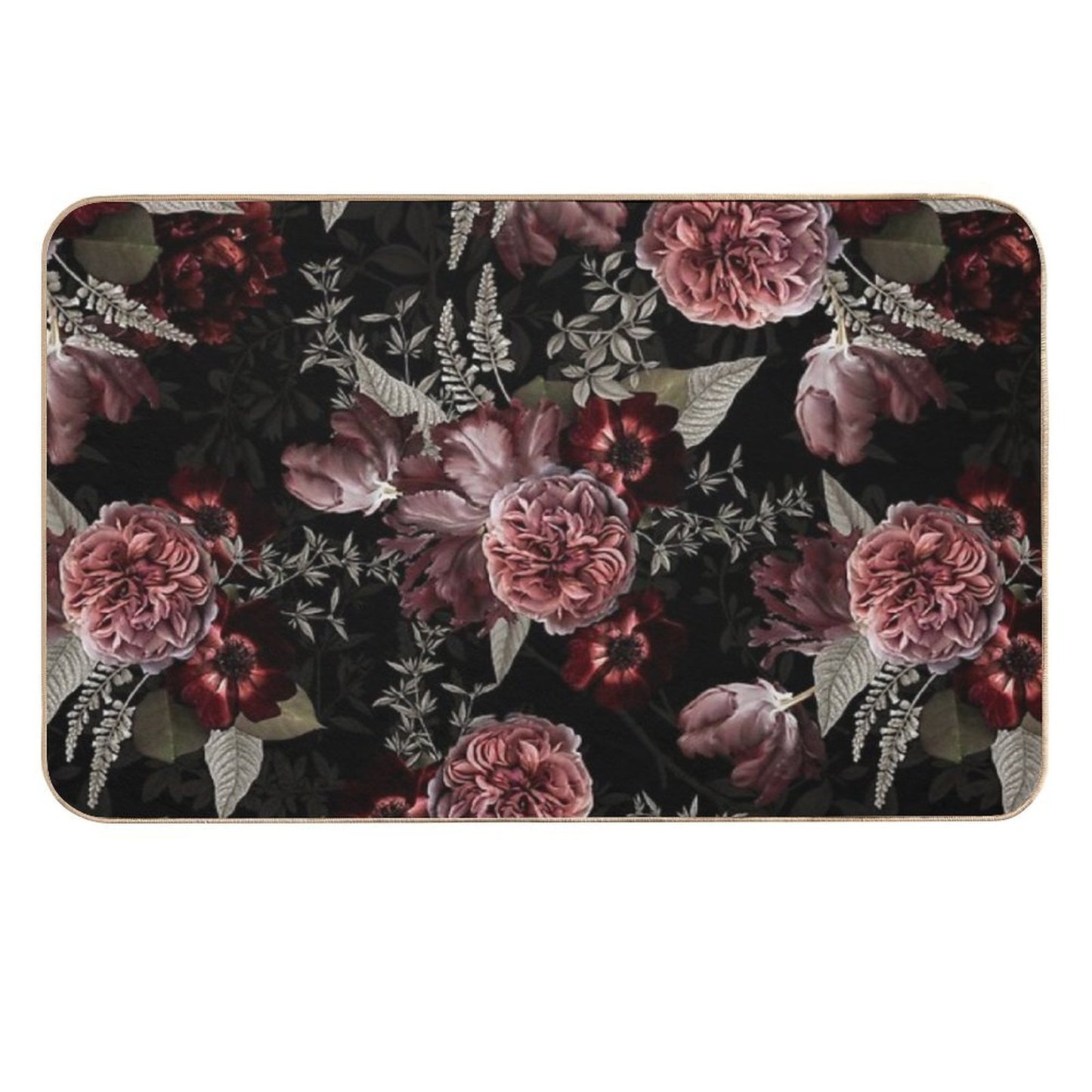 Dutch Vintage Midnight Roses And Tulips Pattern Botanical Night Garden Nightgarden  Fade-Resistant Bath Mat