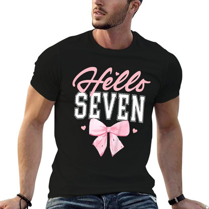Kids Hello Seven Cute Coquette Bow 7th Birthday Girl 7-Year-Old  Breathable T-Shirt
