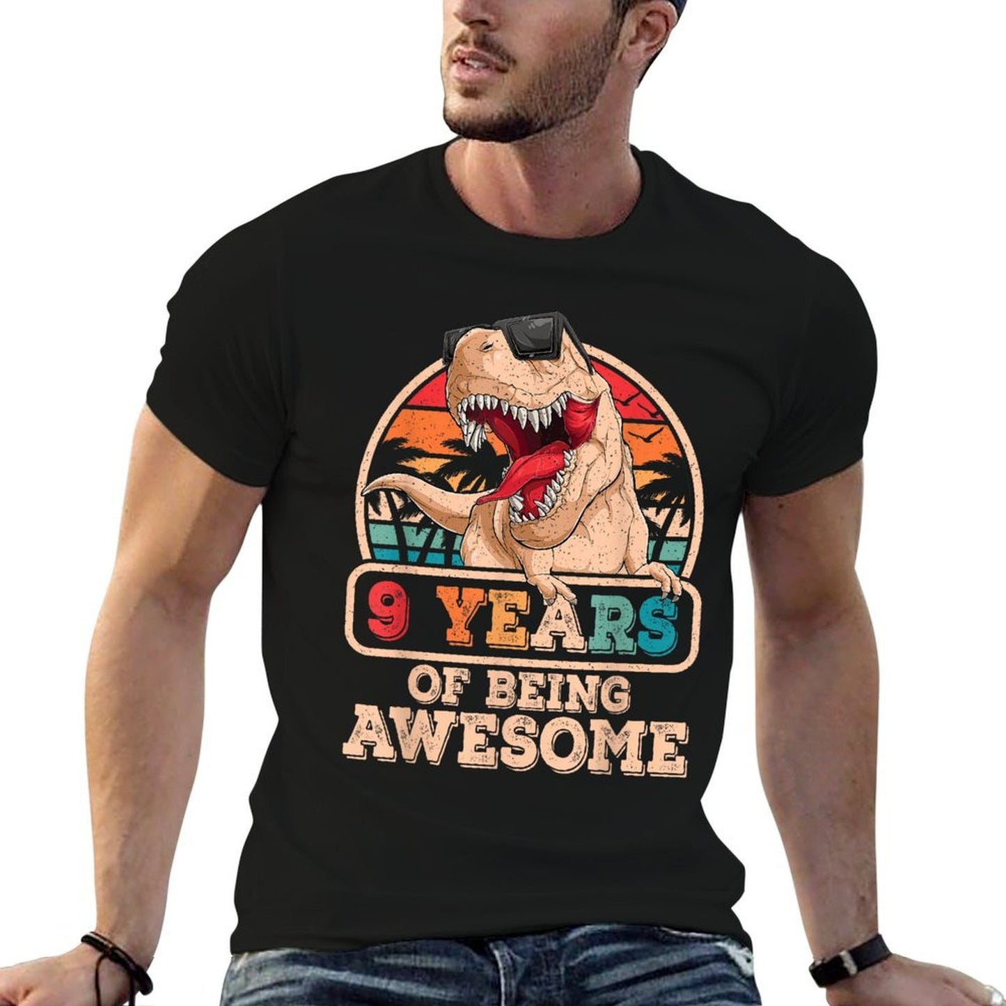 9 Years Awesome T Rex Dinosaur 9th Birthday Dino Boys Kids  Polyester Blend T-Shirt