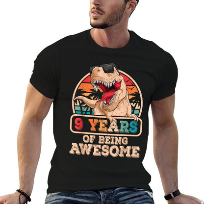 9 Years Awesome T Rex Dinosaur 9th Birthday Dino Boys Kids  Polyester Blend T-Shirt