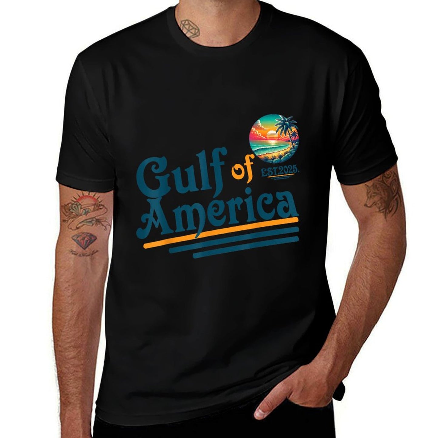 Vintage Gulf Of Us America Retro Sunset Gulf Of Us America Oversized Silhouette T-Shirt