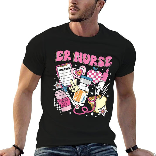 Retro Pink ER Nurse Funny Emergency Room Rn  Wrinkle-resistant T-Shirt