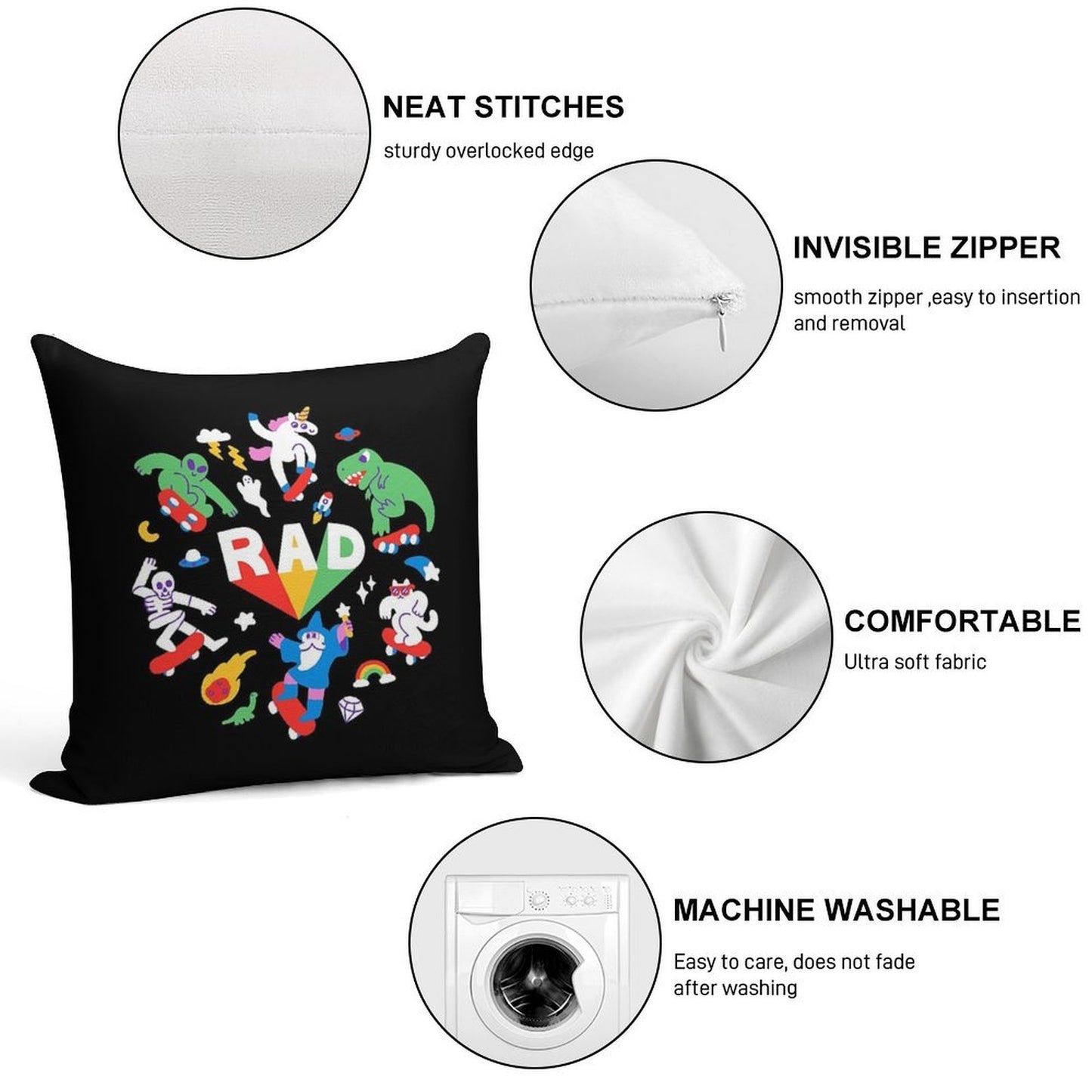 Rad Pals Soft Shrink-Resistant Throw Pillow