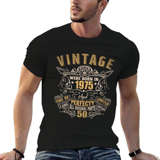 Vintage 50th Birthday Decorations Men Funny 1975 50 Birthday  High-quality Stitching T-Shirt