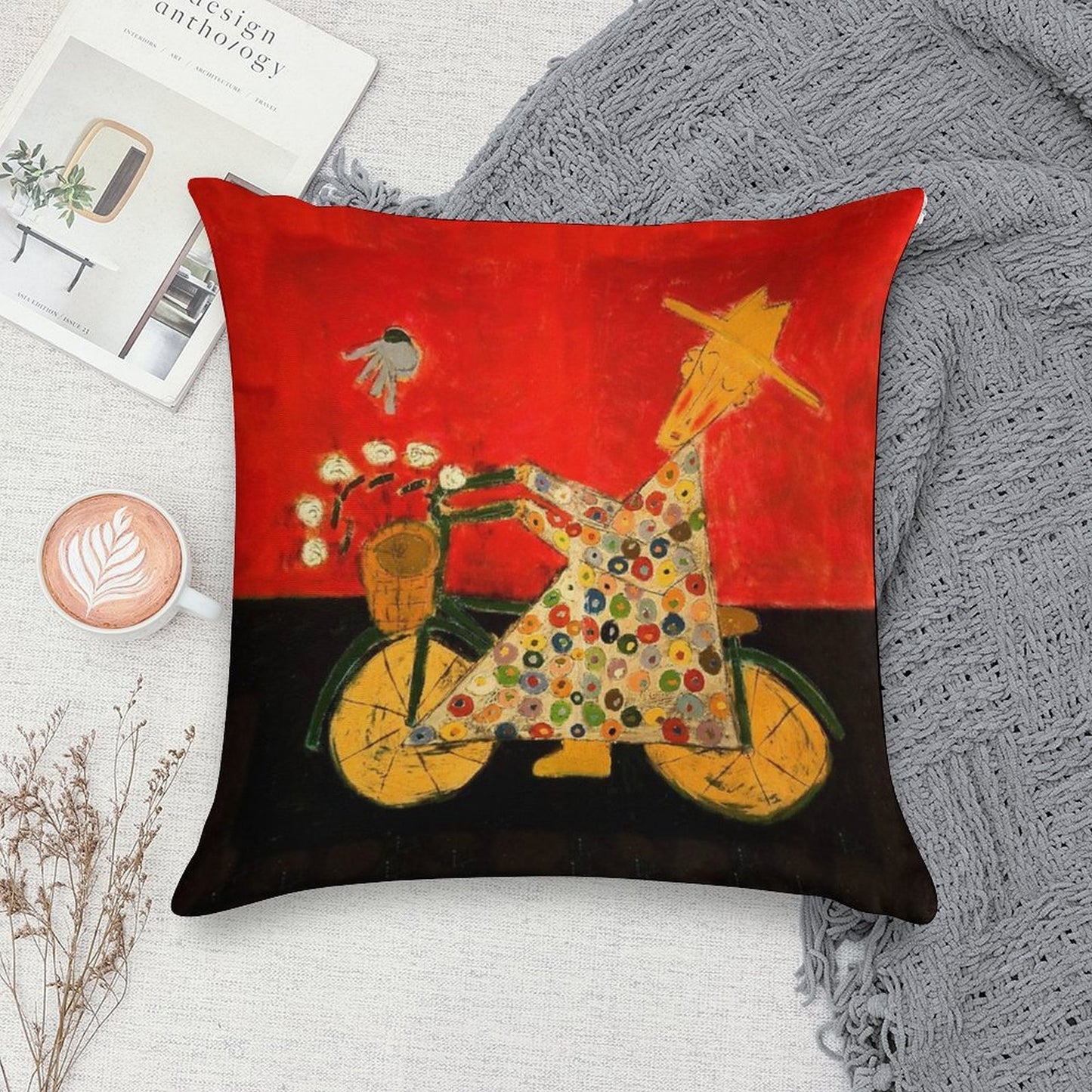 Bicycle Monk And Bluebird Soft Style Accent Throw Pillow