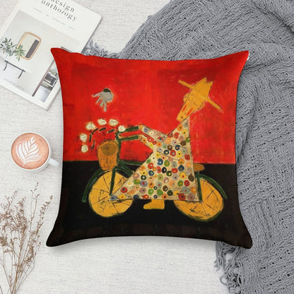 Bicycle Monk And Bluebird Soft Style Accent Throw Pillow