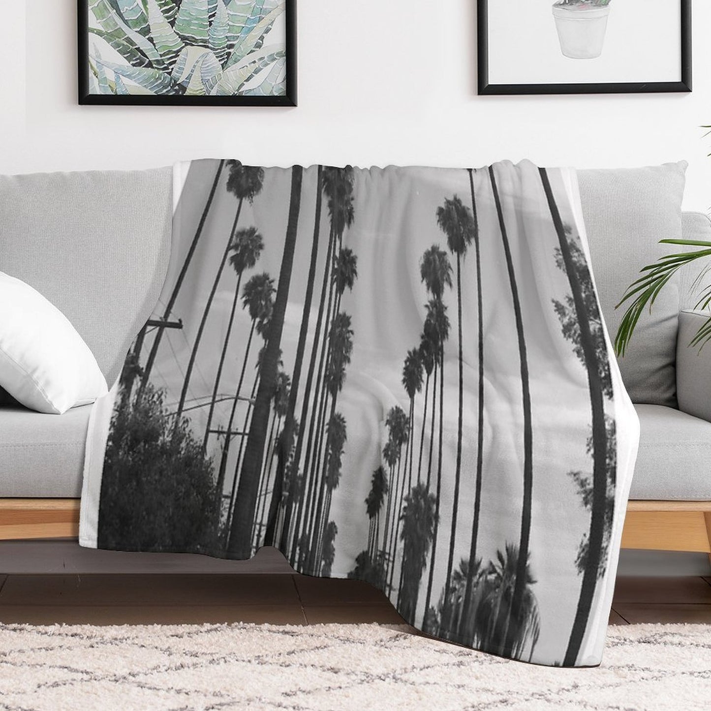 Vintage Black & White California Palm Trees Photo Durable Throw Blanket