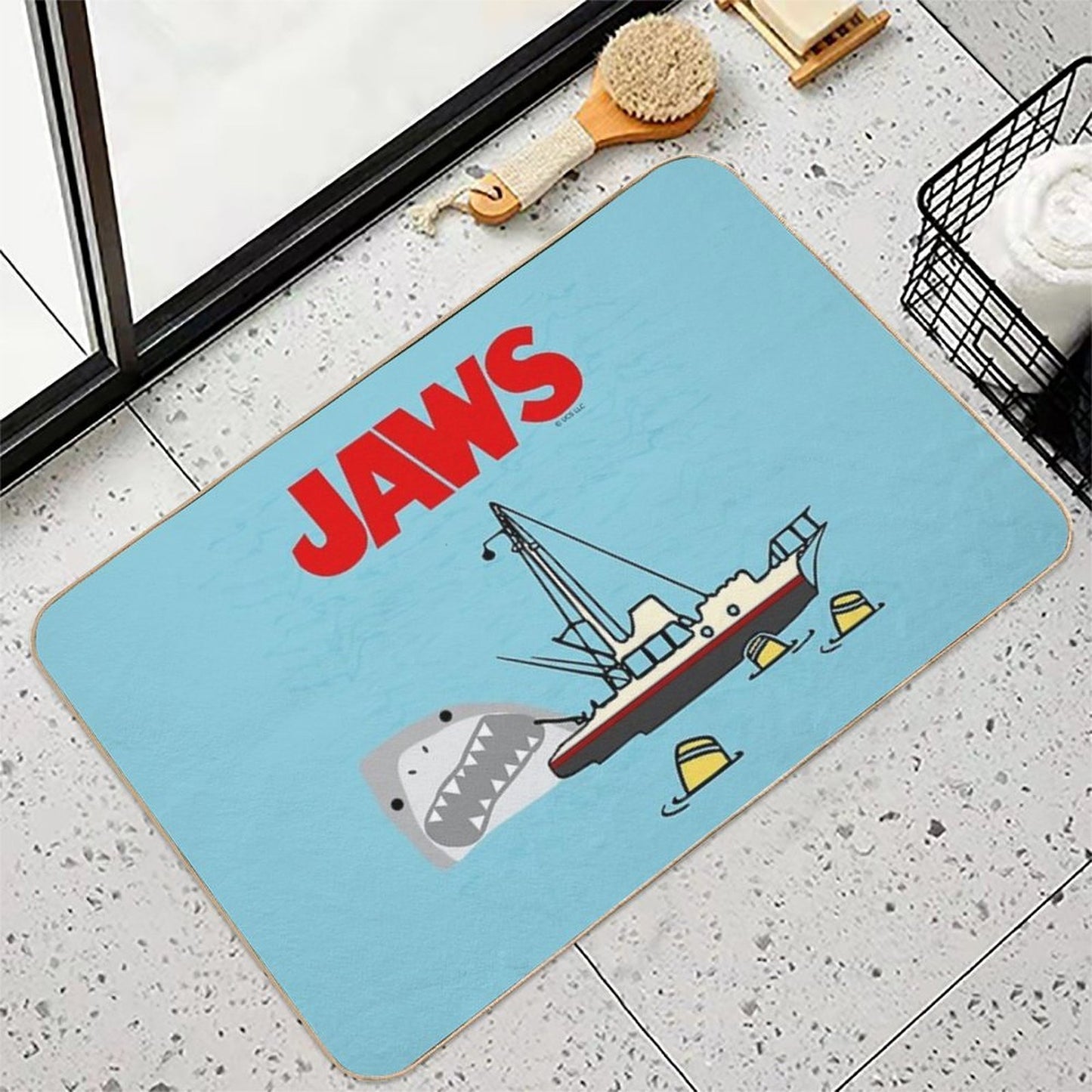 Jaws Movie Fan Art , Shark Beside Boat , Gonna Need A Bigger Boat  Slip-Resistant Bath Mat
