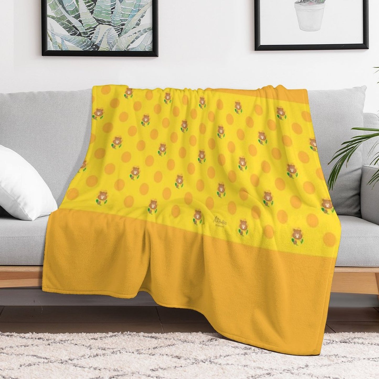 Sunflower Yellow Colorful Print – Cute Cartoon Beaver Taffy Floral Design Multi-functional Throw Blanket