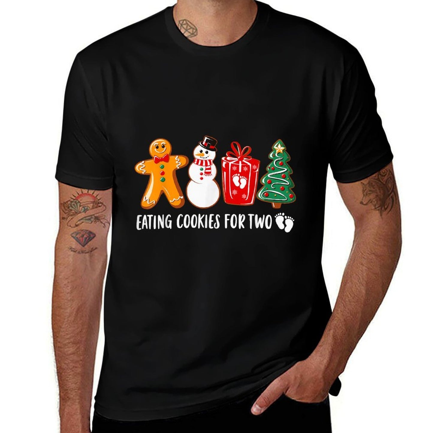 Eating Cookies for Two Funny Christmas Pregnancy Baby Reveal  High-quality Stitching T-Shirt