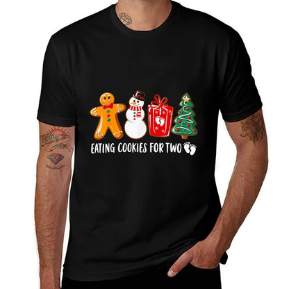 Eating Cookies for Two Funny Christmas Pregnancy Baby Reveal  High-quality Stitching T-Shirt