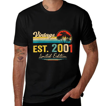 Vintage 2001 Retro 21 Years Old Being Awesome 21st Birthday  Ribbed Collar T-Shirt