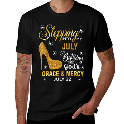 Stepping Into My July Birthday With God's July 22  Ribbed Collar T-Shirt