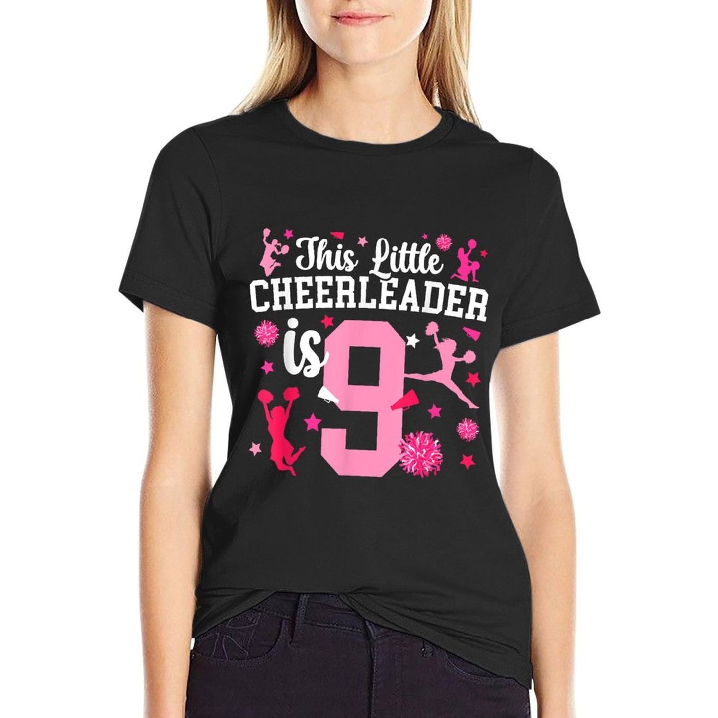 9th Birthday Cheer Girl Nine Year Old Cheerleader  Versatile T-Shirt