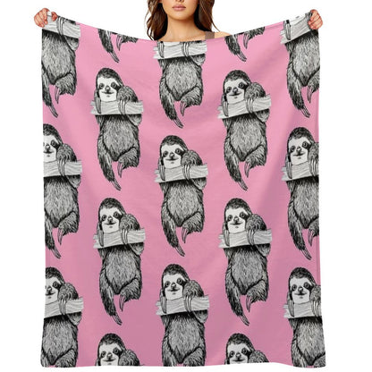 SLOTH HANGING OUT ON CARNATION PINK Velvety-soft Throw Blanket