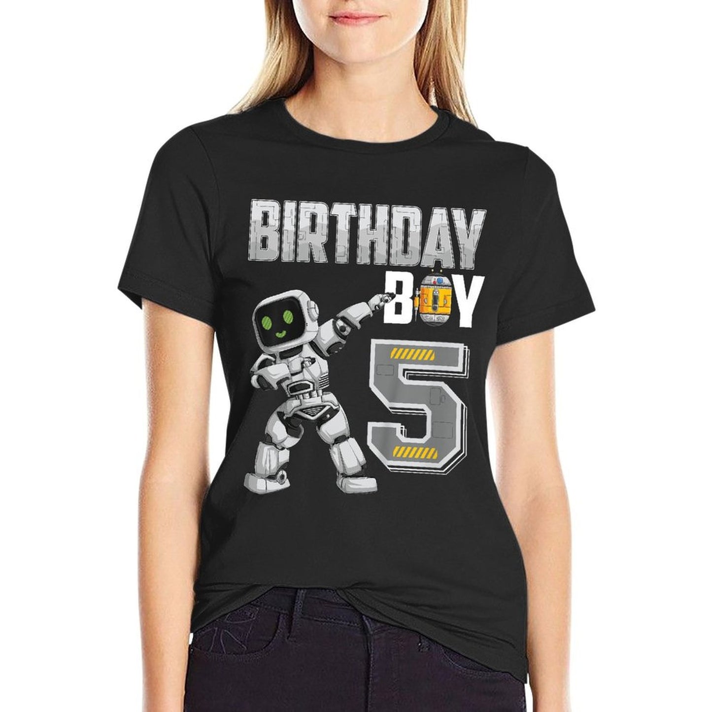 Kids 5 Year Old Dabbing Robot 5th Birthday Science Robotics  Fade-proof Color T-Shirt
