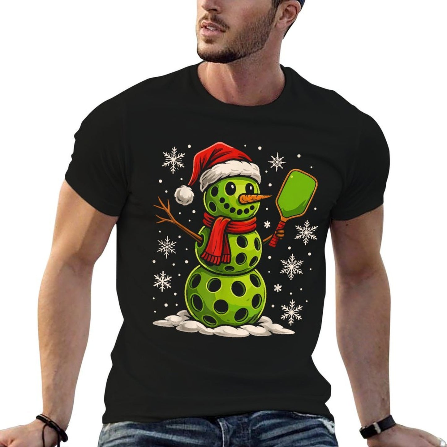 Christmas Pickleballs for Women Men Snowman Pickleball  Durable T-Shirt