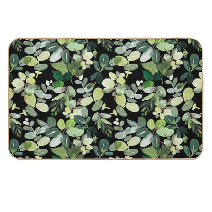 Green Foliage on Black  Toxin-Free Bath Mat