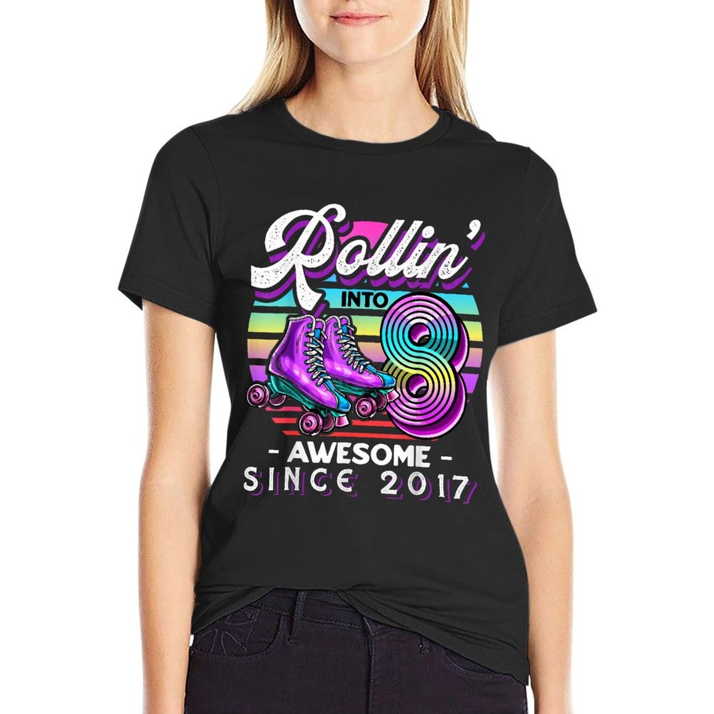 Birthday Roller Skating 8th Girls Rollin Into 8 Skate Party  Oversized Silhouette T-Shirt