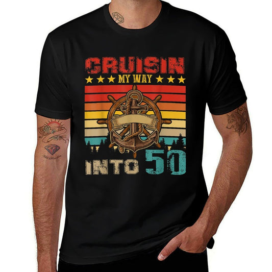Vintage Retro Cruisin My Way Into 50 Cruise 50th Birthday  Oversized Silhouette T-Shirt