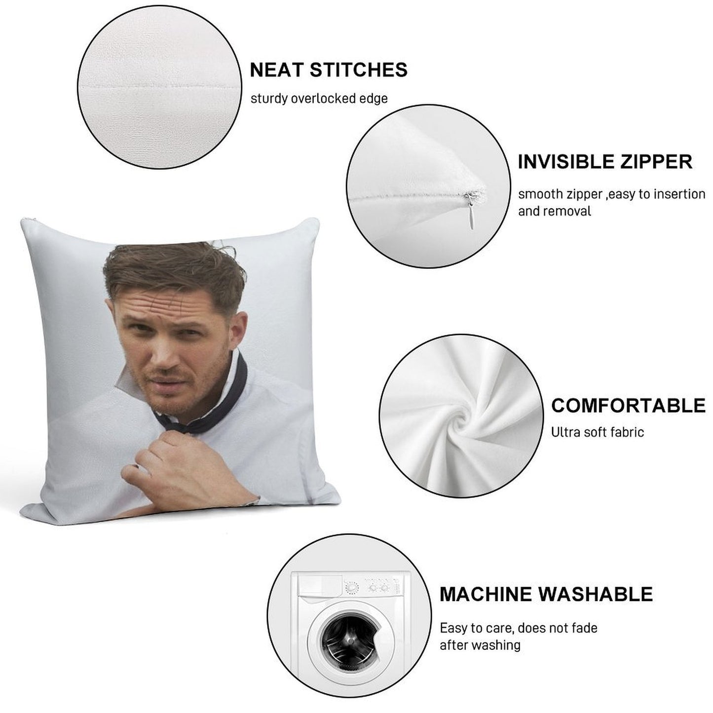 Tom Hardy Soft Fade-Resistant Throw Pillow