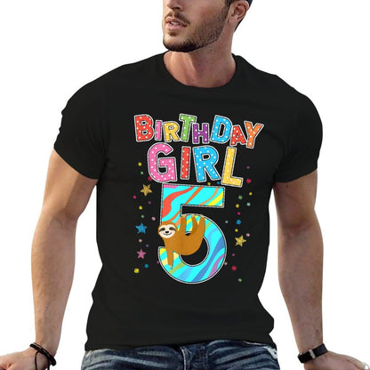 5 Years Old Birthday Girl Sloth Lover Girl Birthday  Cotton T-Shirt