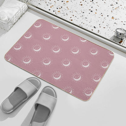 Pretty Sun And Moon Pattern Soft Aesthetic In Muted Colors Deep Pink  Long-Lasting Bath Mat