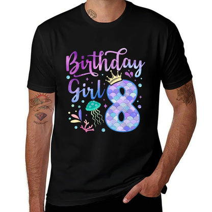It's My 8th Bday Mermaid Funny Birthday Girls 8 Years Old  Easy-care T-Shirt