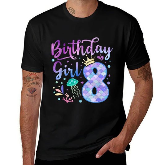 It's My 8th Bday Mermaid Funny Birthday Girls 8 Years Old  Easy-care T-Shirt