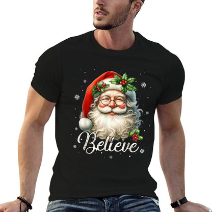 Vintage Santa Claus Believe Christmas Family Women Boys Girl  Easy-care T-Shirt