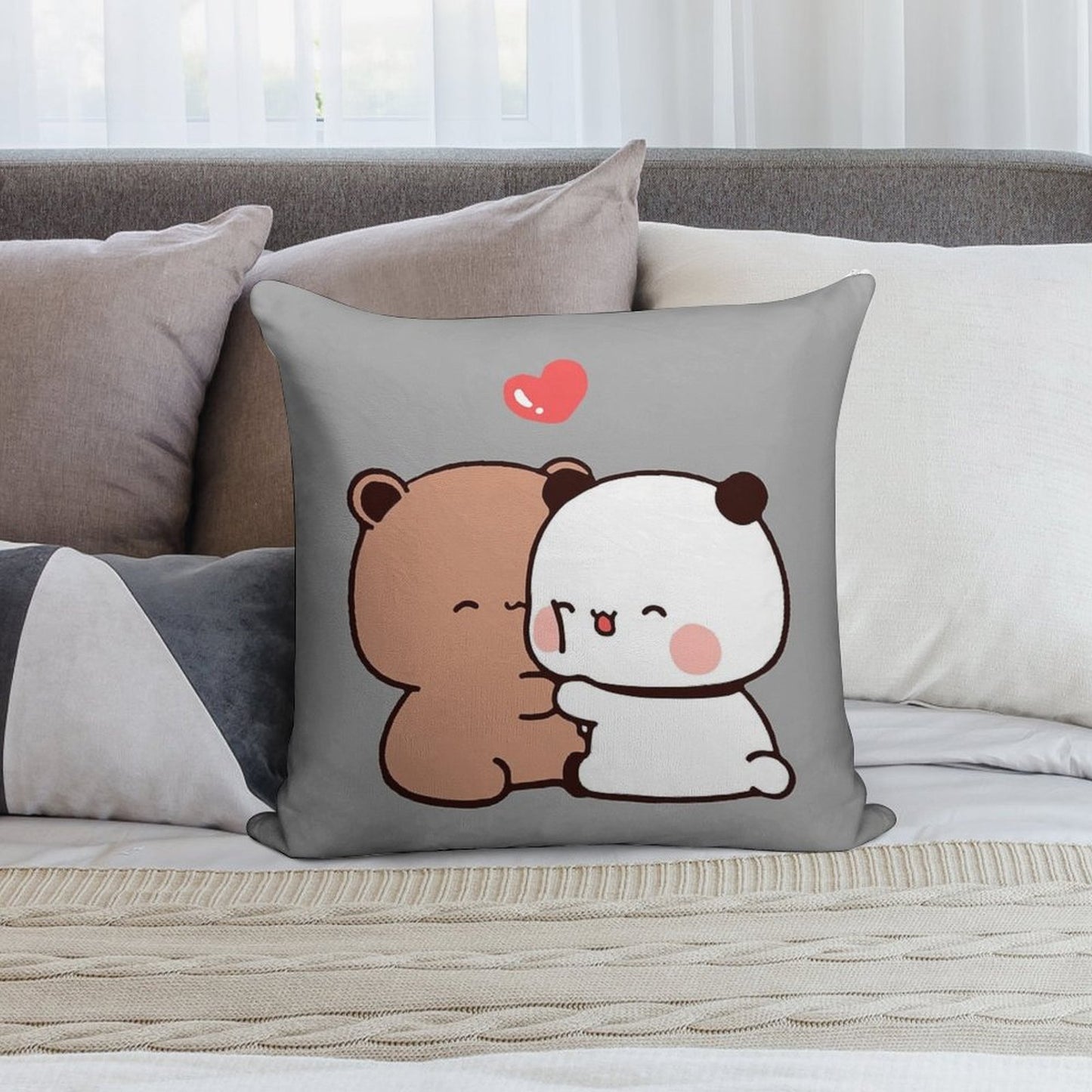 DuDu Bear And BuBu Panda Special Moment❤️ Soft Decorative Cover Throw Pillow