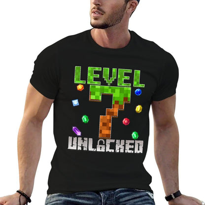 Birthday Boy Level 7 Unlocked 7th Birthday Game Pixel  Vintage-inspired T-Shirt