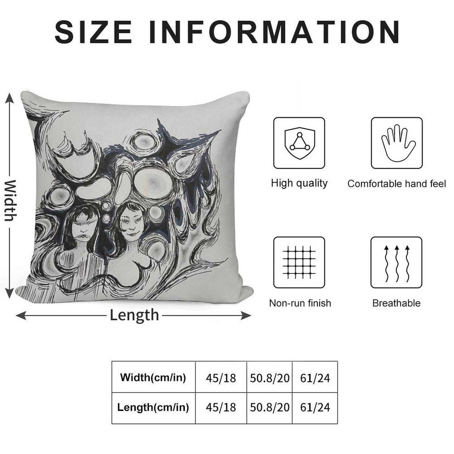 Spooky Girls Design Soft Washable Throw Pillow