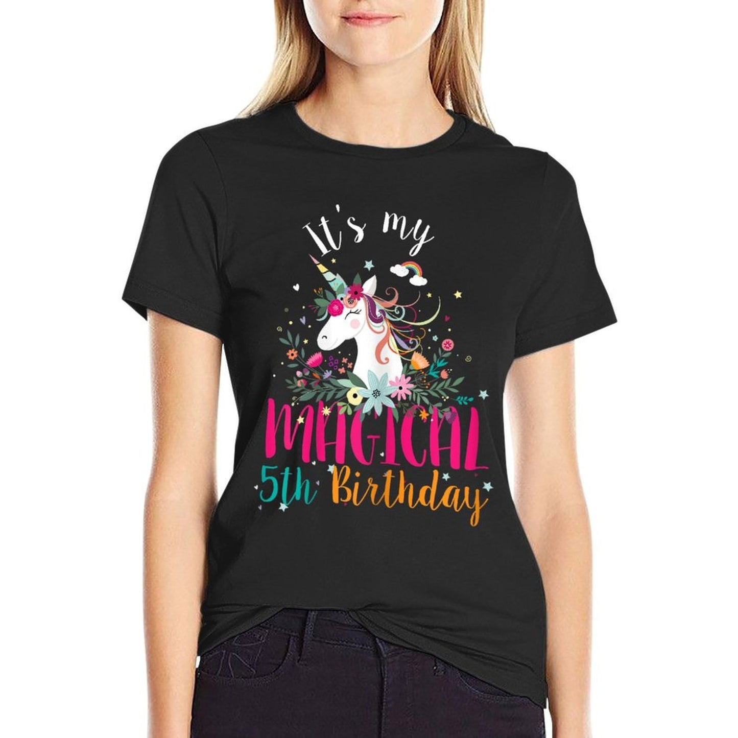 Its My 5th Birthday Unicorn Gifts 5 Years Old Birthday Girl  Fade-proof Color T-Shirt