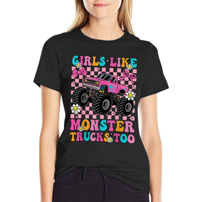Girls Like Monster Trucks Too Groovy Monster Truck Girls  Trendy Pattern T-Shirt