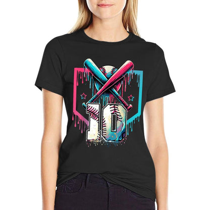 10th Bday Baseball Drip Home Plate 10yr Ice Cream 10 Yrs Old  Slim-fit Cut T-Shirt