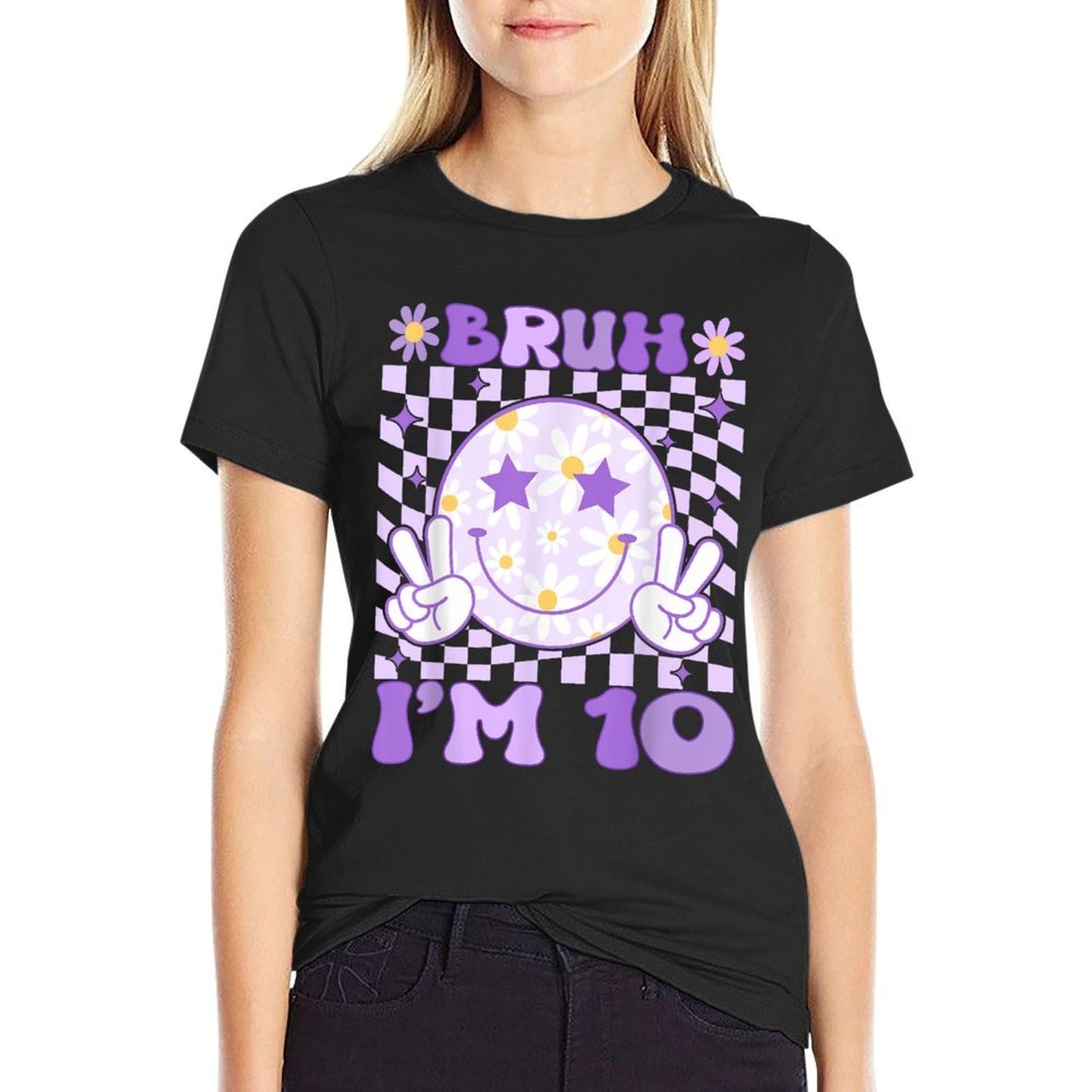 Bruh I'm 10 Years Old Purple Birthday Girls 10th Birthday  Oversized Silhouette T-Shirt