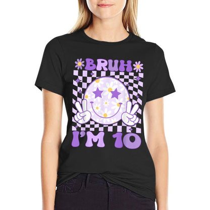 Bruh I'm 10 Years Old Purple Birthday Girls 10th Birthday  Oversized Silhouette T-Shirt