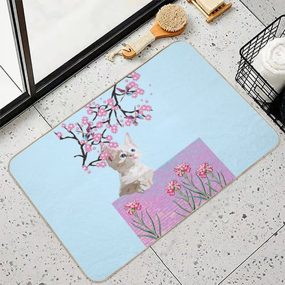 KITTY CAT AND DRAGONFLIES  Non-Slip Bath Mat