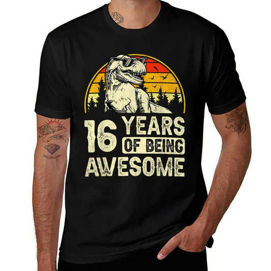 16th Birthday Boys 16yr 16 Year Old Dinosaur T-Rex  Heathered Texture T-Shirt