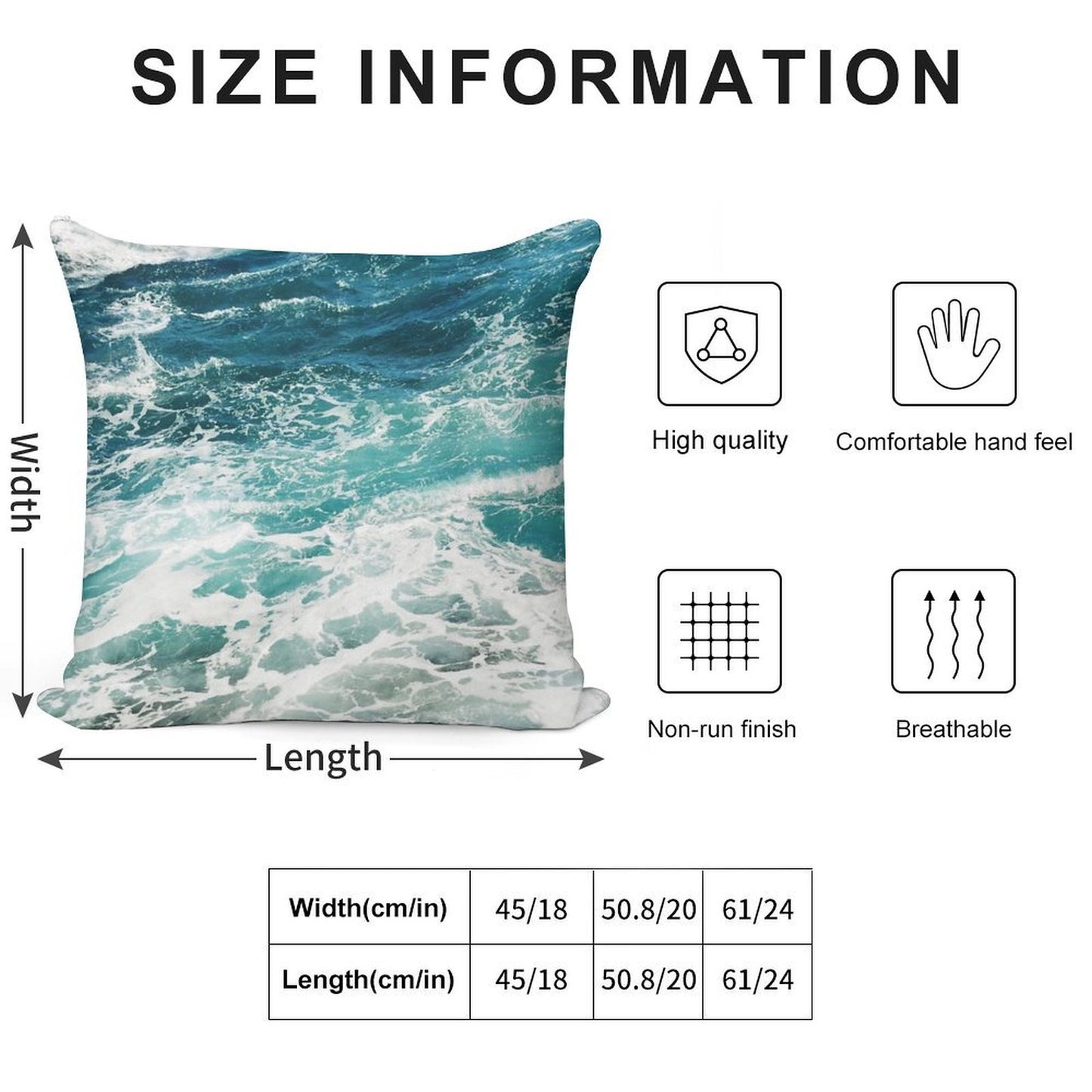 Blue Ocean Waves Soft Hidden Zipper Throw Pillow