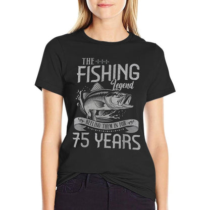 Fishing Legend 75 Years Old Gift Fisherman 75th Birthday Men  Heathered Texture T-Shirt