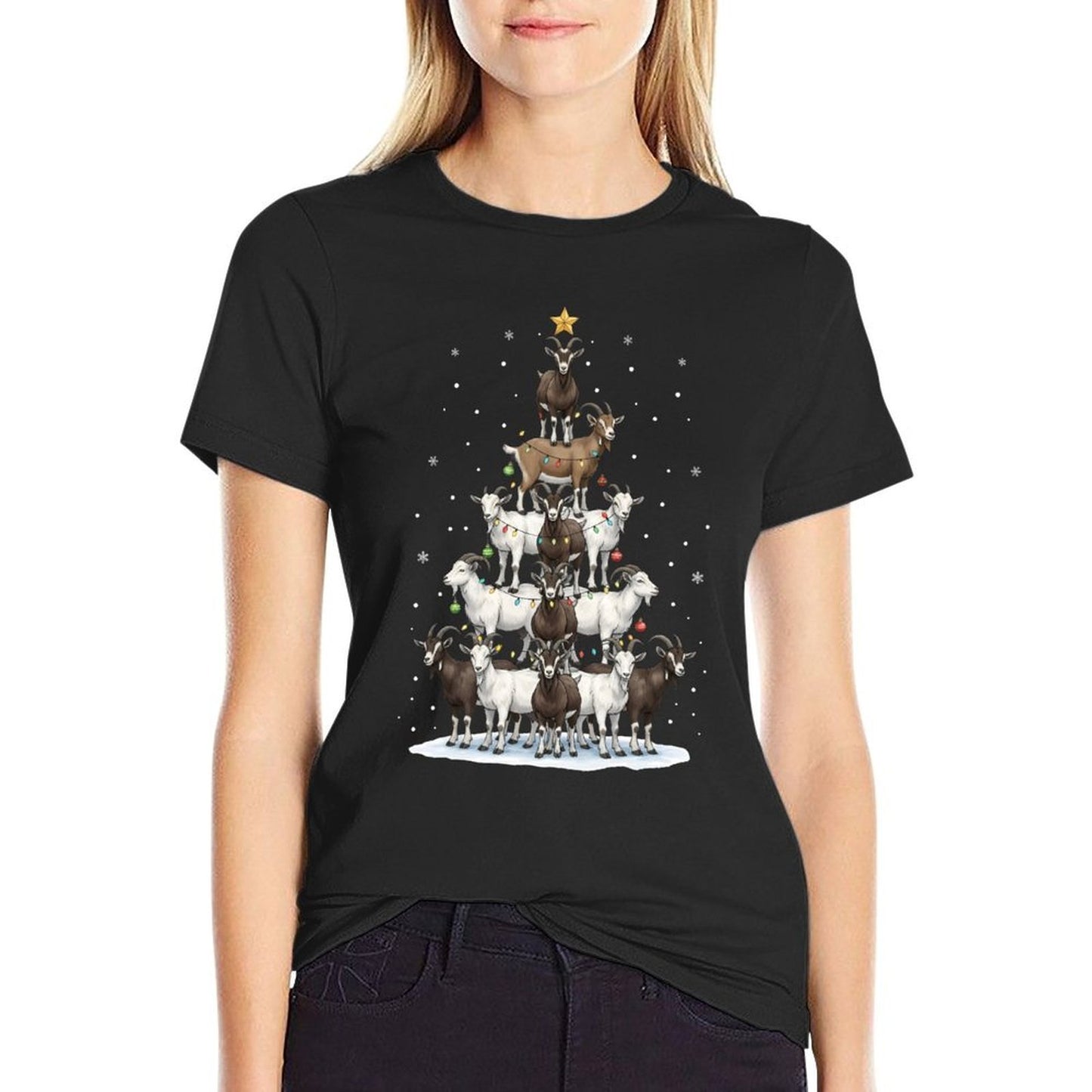 Funny Goat Christmas Tree Farm Animal  Heathered Texture T-Shirt