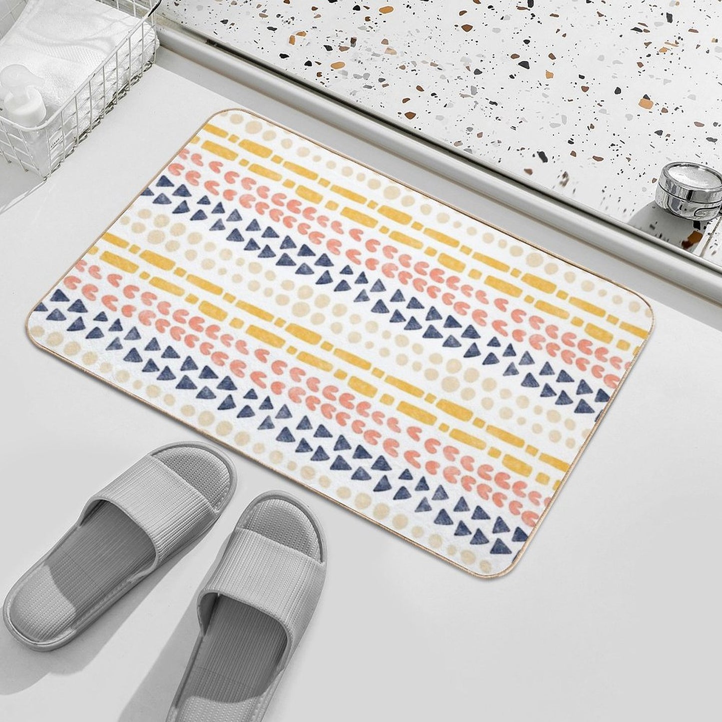 Geometric Strips on Light  Pet-Safe Bath Mat