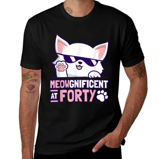 40th Birthday Cat Lover 40 Year Cat Owner Birthday Age 40  Easy-care T-Shirt