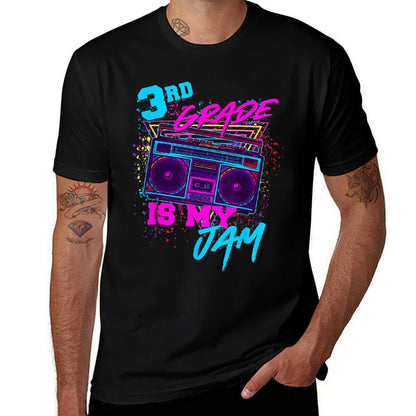 3rd Grade Is My Jam Third 80s 1980s Teacher Student Retro  Rolled Sleeves T-Shirt