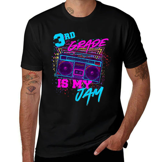 3rd Grade Is My Jam Third 80s 1980s Teacher Student Retro  Rolled Sleeves T-Shirt